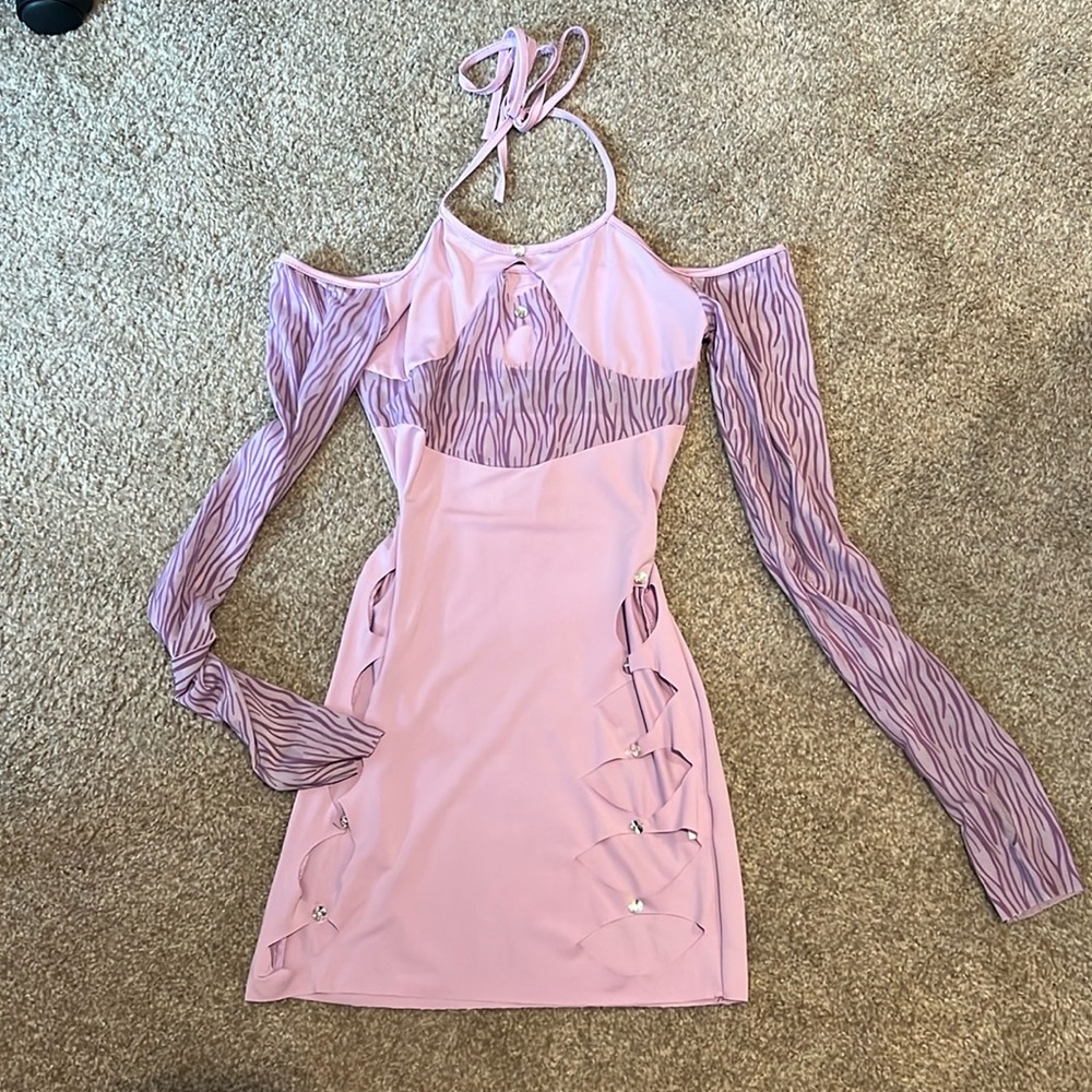 Purple hulter/off the shoulder dress